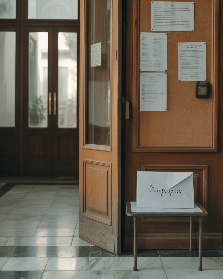Greek apartment lobby in Athens, Koukaki — Estia handles building admin and bills