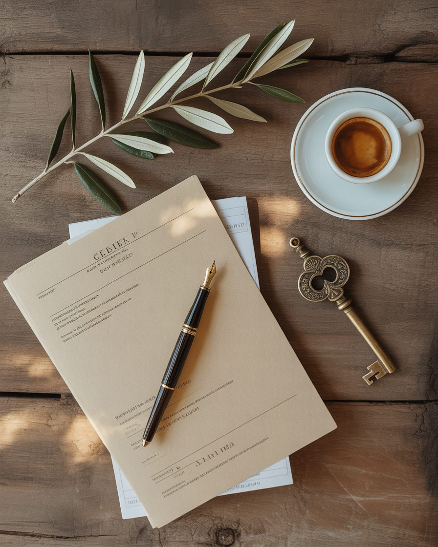 Brass house key on a leather fob — single keyholder model for Athens, Plaka properties